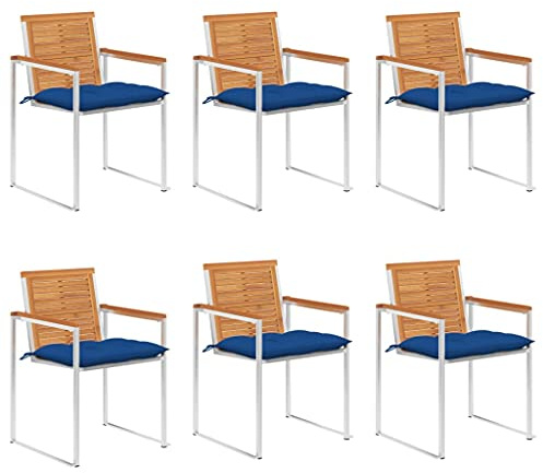 Frdhee Lot de 6 meubles de véranda, chaises de jardin, avec coussin en bois d'acacia massif, chaise de bistrot pour jardin, terrasse