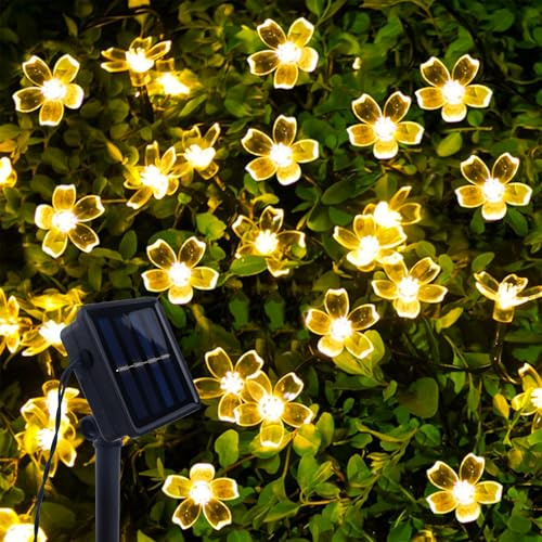 ENLACE Solar Lichterkette Aussen, 6,5 Meter 30 LEDs Kirschblüten Lichterkette Wasserdicht, 8 Modi Solarlichterkette für Garten, Hochzeit, Terrasse, Balkon, Außen, Party Dekoration, Warmweiß