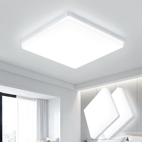LED Deckenleuchte Quadratisch 30x30 cm, 48W 4800lm Ultrahell, 6500K IP44 Wasserdicht Badlampe, Flimmerfrei CRI85+, Moderne Deckenlampe für Badezimmer Küche Wohnzimmer Schlafzimmer Flur ( Pack of 2 )