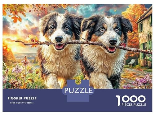 Collie frontalier (30)_4 1000 Pièces Puzzle Unique Décoration Moderne Branche de tirage de Deux Collies Puzzle Jouets De Difficiles pour Adultes 70x50cm/1000pcs
