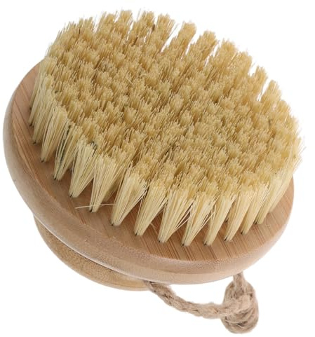 JOINPAYA Spazzola per Corpo Asciutta in Bambù e Sisal, Spazzola Esfoliante a Secco Portatile Antiscivolo la Rimozione della Pelle Morta, Scrubber da Bagno per Schiena e Cura