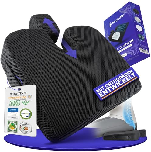 Healthfix® kilkudde för att förbättra sittställningen – bekväm ergonomisk sittkil för stol, bil och Co. | Ortopedisk sittdyna med optimal minnesskum hårdhet (fast (85–135 kg))