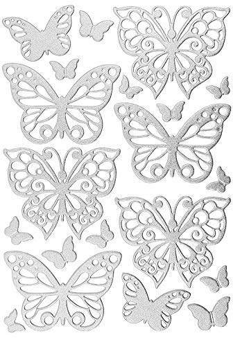 Ideen mit Herz 3-D Sticker Deluxe | Zur Hochzeit, verschiedene Hochzeitsmotive | Erhabene Aufkleber | Bogengröße: 21 x 30 cm (Schmetterlinge | silber)