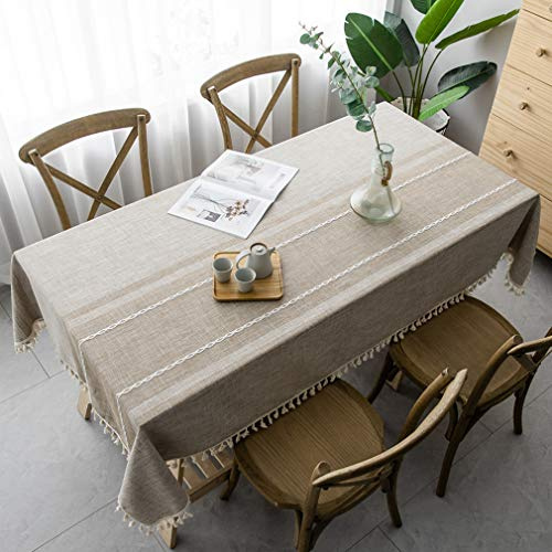 Pahajim Tischdecke Rechteckige Tischdecken Baumwolle Leinen Quaste Tischtuch abwaschbar für Speisetisch Picknick-Party Tischdekoration(Asymmetrie - Kaffee, 140 x 240 cm)