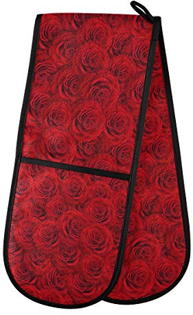 HMZXZ RXYY Double gant de cuisine en coton matelassé résistant à la chaleur Motif roses rouges