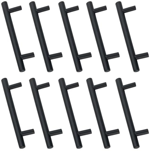 Drenky 10 Stück Schrankgriffe Möbelgriffe 128mm Lochabstand Schwarz, Griffe Möbel Edelstahl Schwarz Modern Schranktürgriffe Gesamtlänge 200mm Schwarz Matt Farbe