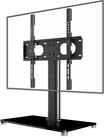 Suptek Universal TV Stands, Table Top TV Stand, Pedestal TV Stand for Most 17-55 Screens, Height Adjustable TV Base Stand with Tempered Glass Base and Wire Management, Hold up to 40kg, VESA 75/400mm