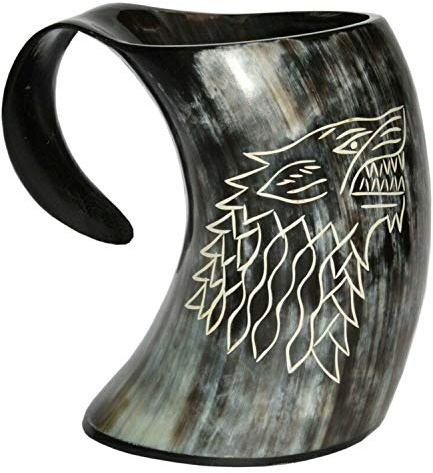 Vikings drinking horn mug wolf carved tankard for beer wine Rustic Vintage Home Decor Gifts