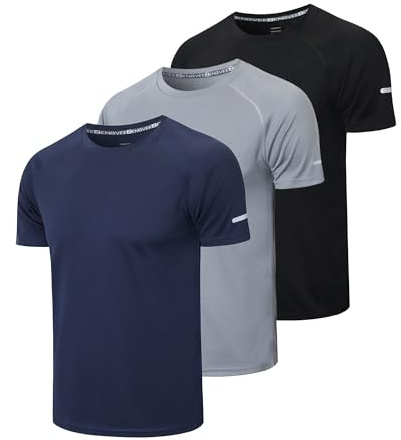 Gaiatiger 3 Pezzi Maglietta Uomo Manica Corta Maglia Running Tecnica Uomo Magliette Asciugatura Rapida Fitness Sport T-Shirt (520) Black Gray Nave-S