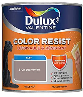 Dulux Valentine Color Resist Pièces à Vivre - Peinture Intérieure Murs, Plafonds, Boiseries - Lessivable et Résistante - Couleur : Brun Cachemire - 0,5 L