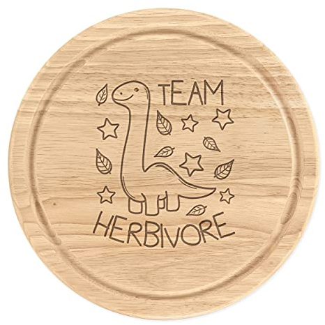 Team Herbivore Dinosaur Wooden Chopping Cheese Board Round 25cm
