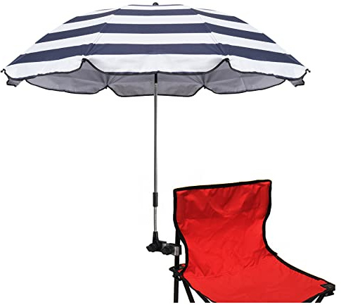 GRANDMEI Sombrilla para silla con abrazadera, paraguas con clip para patio, sillas de playa, sillas de ruedas, carritos de golf (rayas)