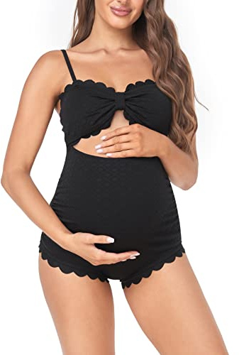 EastElegant moderskap en del badkläder rygg utskärning graviditet bikini skulpterad gravid baddräkt, Svart, L