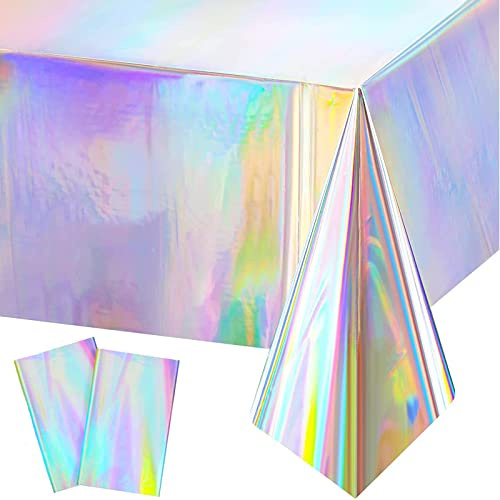 Xinfin 2 Stück Party Tischdecke, Bunt Plastik Geburtstag Tischdecke, 137x274cm Rechteck Wasserdicht Tischtuch für Kinder Jungen Geburtstag Party Dekoration (Laser)