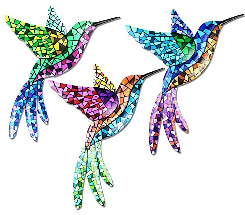 3 Stücke Metall Schmetterling Wanddekoration Garten Dekorationen Outdoor Wandkunst Metall Kolibri Wanddeko Metall Vogel Wanddekoration Skulptur Hängende Dekoration für Garden Hof Terrasse Zaun Set 1