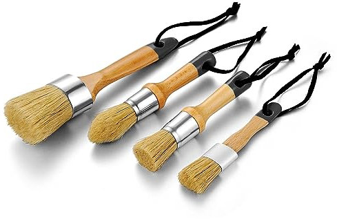 Chalk Paint Brushes for Furniture, Round Paint Brush Set,Wax Brush,Stencil Brushes for Painting or Waxing on Wood,Milk Paint,Home Decor,Natural Bristles,1 Large Oval Brush and 3 Small Round Brushes