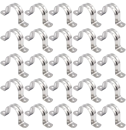Morsetto per Tubi in Acciaio Inossidabile 304, 20 Pezzi Morsetti per Tubi a U, 20mm Morsetti per Cavi Metallo a due fori Fascette Stringitubo per Tubi del Gas Fissaggio di tubi e cavi dell'acqua (M20)