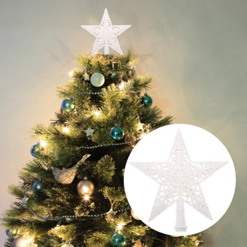 BCOATH Weihnachtsbaumspitze Stern Weiß Aus Kunststoff Leicht Hohle Christbaumspitze FüR Weihnachtsbaum Dekoration Und Festliche Party AtmosphäRe