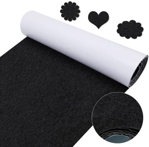 EUBSWA - Fogli di feltro autoadesivi, 220 x 40 cm, per scatole fai da te, cornici, gambe della sedia, spessore 1 mm (nero)