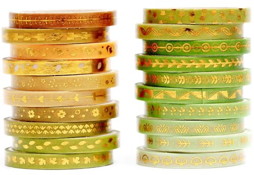 YUBX Mager Washi-tejp set maskeringstejp 20 rullar dekorativt självhäftande band för scrapbooking DIY hantverk 5 mm bred (sommargrön)