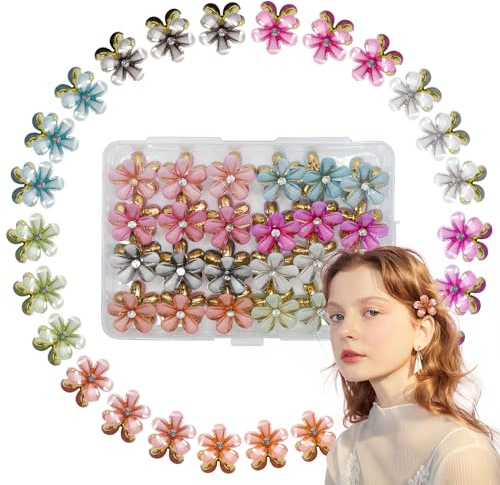 Mini Diamant Haarspangen, 24pcs Kleine Haarklammern Blumen, Haarschmuck Blume Klein, Mini Blumen Haarspange Clips Dekorative für Mädchen Damen Foto, Alltag, Party, Hochzeit