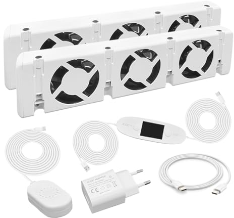 Generisch Thor Tools V 5 Smart Booster Van - Calefactor de larga duración para ahorrar costes de calefacción bajo el radiador, montaje de pie (Duo Set de 2 ventiladores)