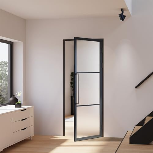 inova Glastür satiniert Komplettset 830x2115mm DIN rechts Griffstange Drehtür mit Beschlag und Zarge