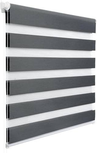 WOLTU Doppelrollo Klemmfix ohne Bohren Dunkelgrau B90 x H120 cm, Duo Rollo lichtdurchlässig Fensterrollo für innen verdunkelnd, Zebrarollo mit Kettenzug - Seitenzugrollo für Fenster und Tür