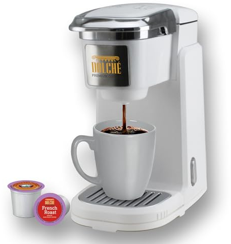 Dolche Premium Coffee Dolché K-Cups ONE - Maschine für Amerikanische Kaffeepads - Kompatible mit Keurig K-cup 2.0 Kapseln, Weiß