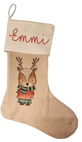 Kilala Nikolausstrumpf zum befüllen Weihnachsstrumpf mit Name personalisiert Kinder Erwachsende Aufhängen für Weihnachtsdeko (Elch)