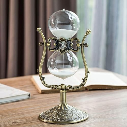 NIUASH Metallische Vintage-Sanduhr, 30 Minuten, Wendbar, Dekoration für Zuhause, Büro, Schreibtisch, Hochzeit, Party, Küchentimer (weißer Sand)