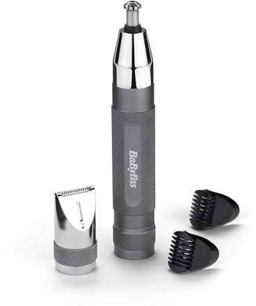 BaByliss Super-X Metal Präzisions-Detail-Trimmer – 3-in-1 Nasen-, Ohren- & Augenbrauentrimmer, 2 Aufsätze, 2 Kammaufsätze, batteriebetrieben – E116E