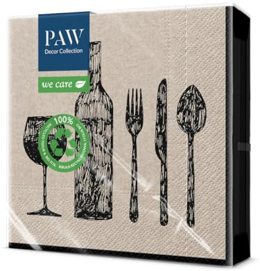 PAW - Recycelte Servietten 3-lagig (33 x 33 cm) I 20 Stück I Perfekt für Geburtstage, Partys, Hochzeiten, Kommunion, Feiern I Umweltbewusste Papierservietten Recycelt - Besteckset I Dinner Set