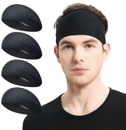 Sport Headband, 4 Pezzi Fasce Antisudore, Fascia Sport Esecuzione, Fascia Capelli Uomo, Fascia Sudore Uomo, Fascia Antisudore per la Testa per Corsa, Basket, Fitness Fascia Assorbi Sudore (Nero)