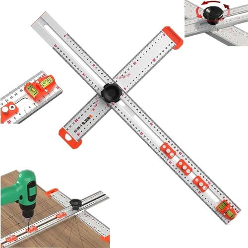 4 In 1 Bohrpositionierungslineal, Drilling Positioning Ruler, Bohrer Positionierungslineal, T-Quadrat Lineal Holzbearbeitung Lineal, Multi-Winkel-Messung Lineal, Präzise Bohrwerkzeug (Weiss)
