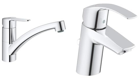 GROHE StartEco - Einhand- Spültischarmatur & Eurosmart - Einhand-Waschtischarmatur für das Bad (S-Size, mit Zugstange, Ablaufgarnitur, Temperaturbegrenzer), chrom, 33265002
