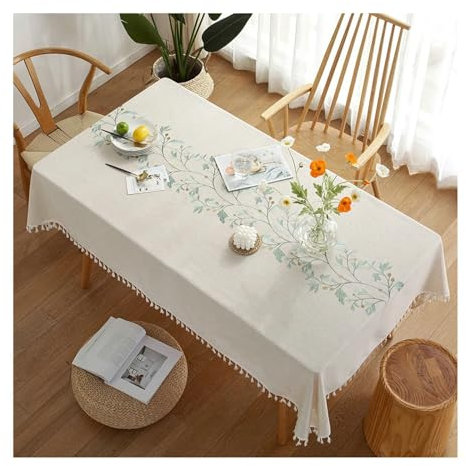 BCughia Tischdecke 60x60 Grün, Tischdecke Abwaschbar Couchtisch Rechteckig Polyester Blätter Zweige mit Quasten Tischdecke für Küchentisch