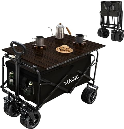 𝗦𝘁𝗿𝗮𝗻𝗱𝘃𝗮𝗴𝗻 Vikbar för Camping, Picknick, etc. Cabriolet Vagn i Trädgårdsbord. Transportvagn med Väska och Justerbart Handtag. Skottkärra med Bromsar.