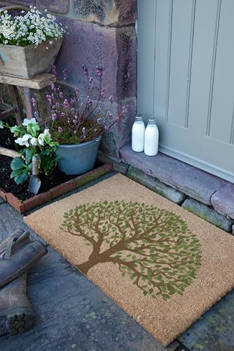 Artsy Mats - Country Tree of Life Coir Doormat - Made from Tufted Coconut Fibre - Non-Slip Natural Rubber Backed Door Mats Indoor - Decorative Outdoor Mats, (90x60cm)