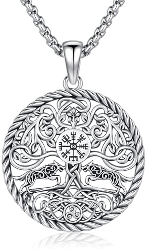 Wikinger Kette Herren 925 Sterling Silbe Pfeil/Thors Hammer/Lebensbaum/ViKing Kreuz Keltischer Anhänger Halskette Amulett Nordische Wikinger Schmuck für Herren Damen