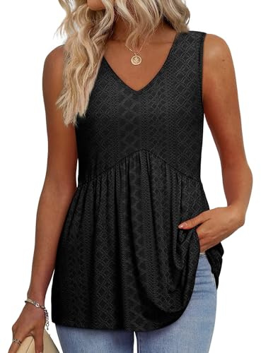 Tank Tops for Women 2026 Boho Fashion Clothing Beach Vacation Clothes Cruise Outfits Cowgirl Outfits Womens Summer Tops Babydoll Top Maternity Clothes Black Tank Top L