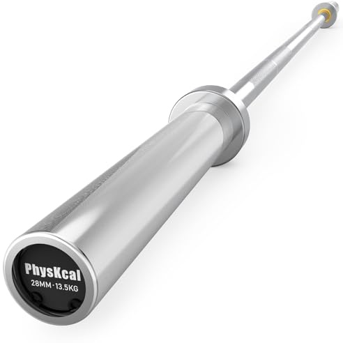 PhysKcal 6ft olympisk träningsstång, 317,5 kg kapacitet, 13,5 kg, 28 mm diameter, 182 cm längd (fullt ljus, 6 fot, 13,5 kg)