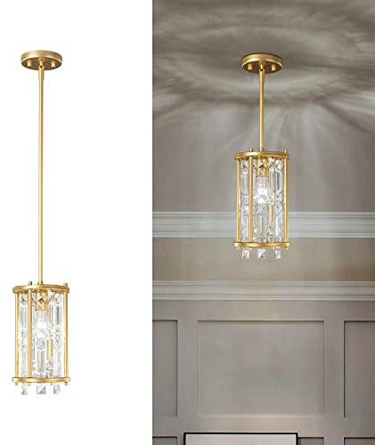 ZPBSJ Lampadario Moderno Cristallo, Lampadario di Cristallo di Lusso Oro Vintage Metallo Gabbia Pendente Per Camera da letto, Sala da pranzo, Soggiorno, Bar (Rotondo 1-Confezione)