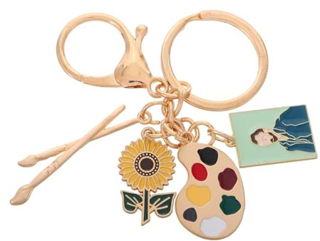 TOGEVAL Paint Palette and Brush Keychain for Art Teachers, Artist Charm Pendant Keyring for Students, Outdoor Travel Bag Accessory, Lightweight Sturdy