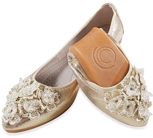 YOUNIFIZ Zapatos de ballet para mujer, elásticos, plegables, portátiles, con cuentas brillantes, Gold, 42 EU
