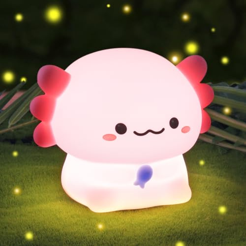 Ainiv Axolotl nattlampa, söt silikon Axolotl lampa för barn, USB-laddningsbar sänglampa, 3 nivåer ljusstyrka, 30 min timer, bärbar barnkammare nattlampa för sovrum, baby, amning, vuxen