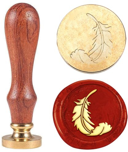 Hobbspring 1pc Feder Wachs Siegel Stempel Vintage Wachs Siegel Stempel 25mm abnehmbaren Messingkopf Stempels mit Holzgriff für Zurück zur Schule Geschenk Hochzeit Dekoration Zurück zur Schule
