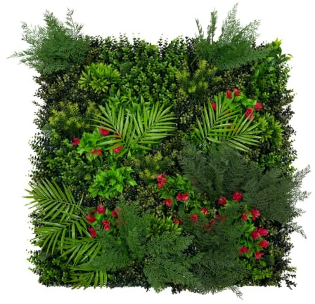 Wandpaneel mit künstlichen Pflanzen, Mira-Stil, 100 x 100 cm, Fliesen für drinnen und draußen, wetter- und UV-beständig, Graszaun, künstliche Hecke, Hintergrund, Garten, Heimdekoration