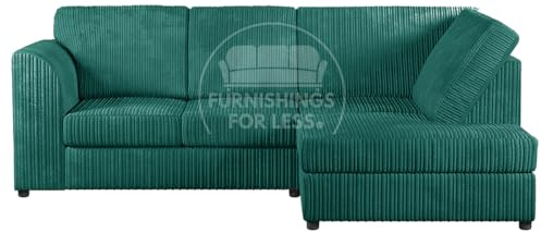 Furnishings For Less UK New Luxor Teal Soft Jumbo Cord L Corner Sofa 4 Seater Full Back (4 Seater Right Hand Facing)