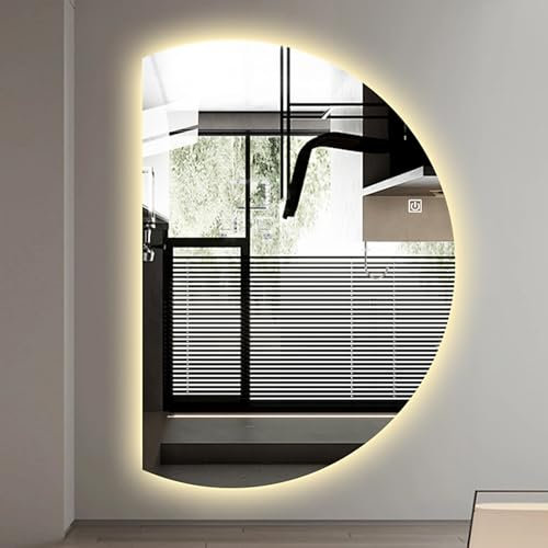 Specchio da parete a mezzaluna retroilluminato a LED Specchio per il trucco a figura intera Decorazione domestica Specchio 3 colori dimmerabile con interruttore touch 130 * 90 CM